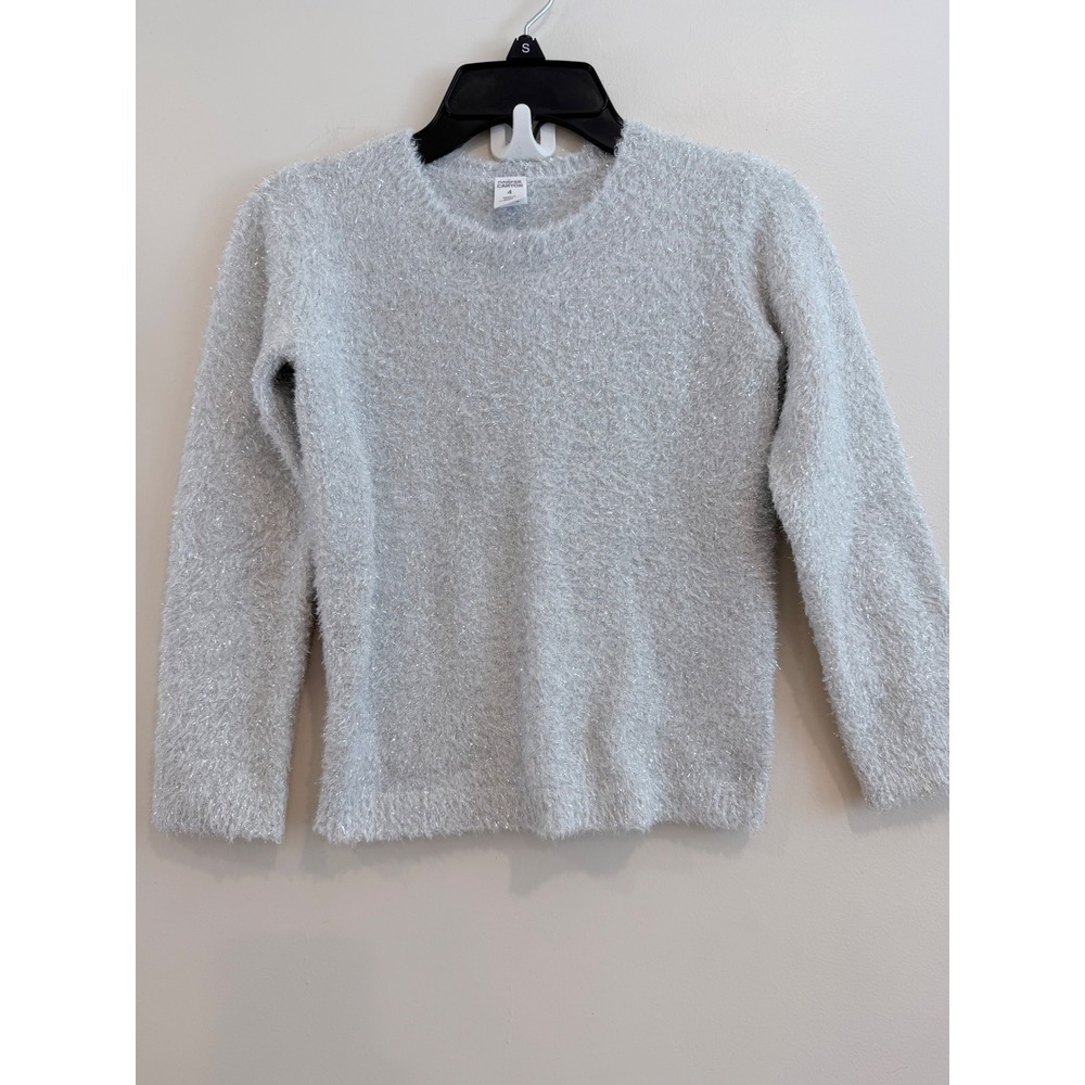 Harper Canyon Girls Silver Metallic Eyelash Knit Fuzzy Shimmer Sweater Size 4